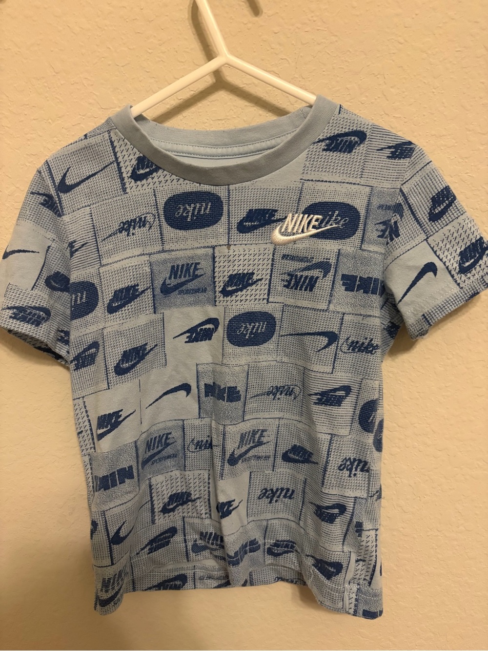 Nike Light Blue and Navy Allover Logo Tee